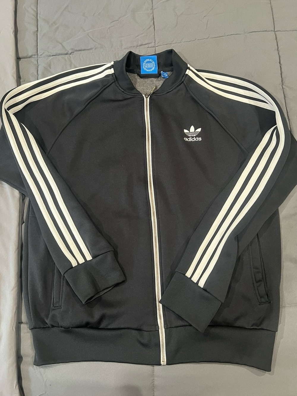 adidas Black Track Jacket with White Three Stripes